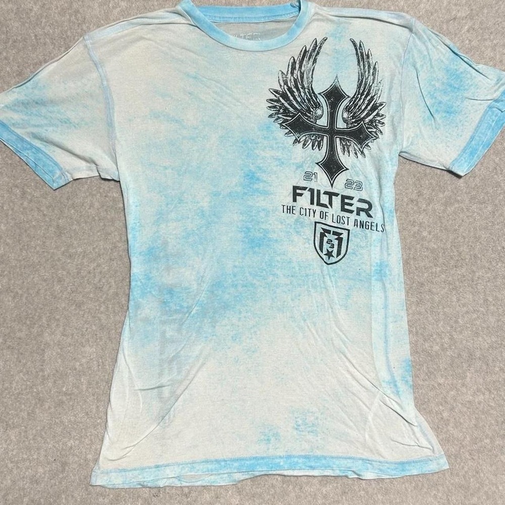 Filter Men's Medium Blue and White Sheer Thin T Shirt